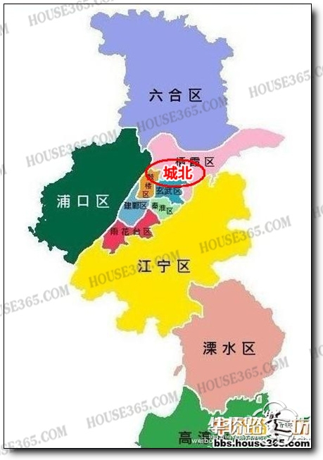 栖霞区,这是在新的南京区属划分下划分的: 城北大致分为 四个板块