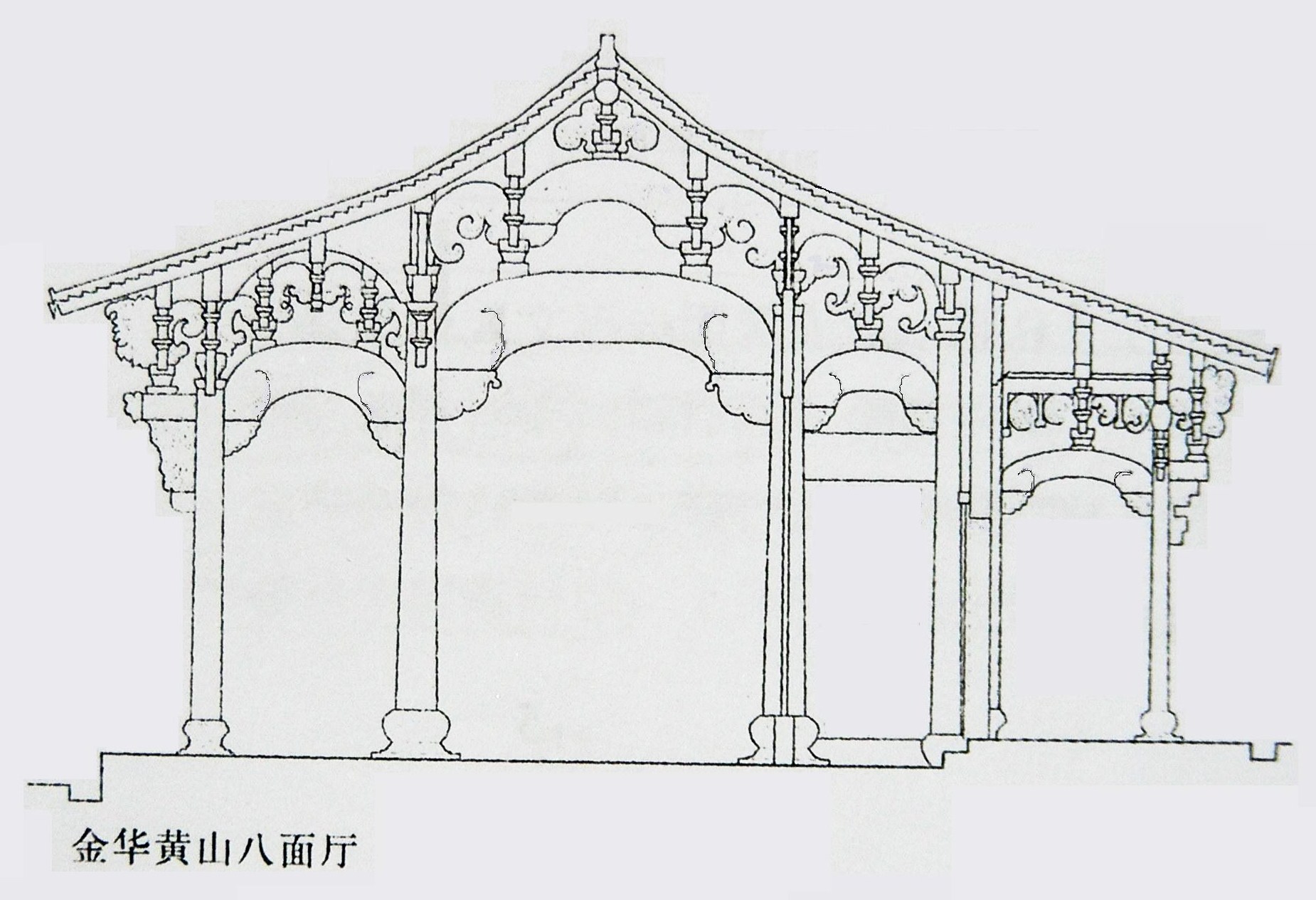 浙江金华建筑某厅堂剖面图